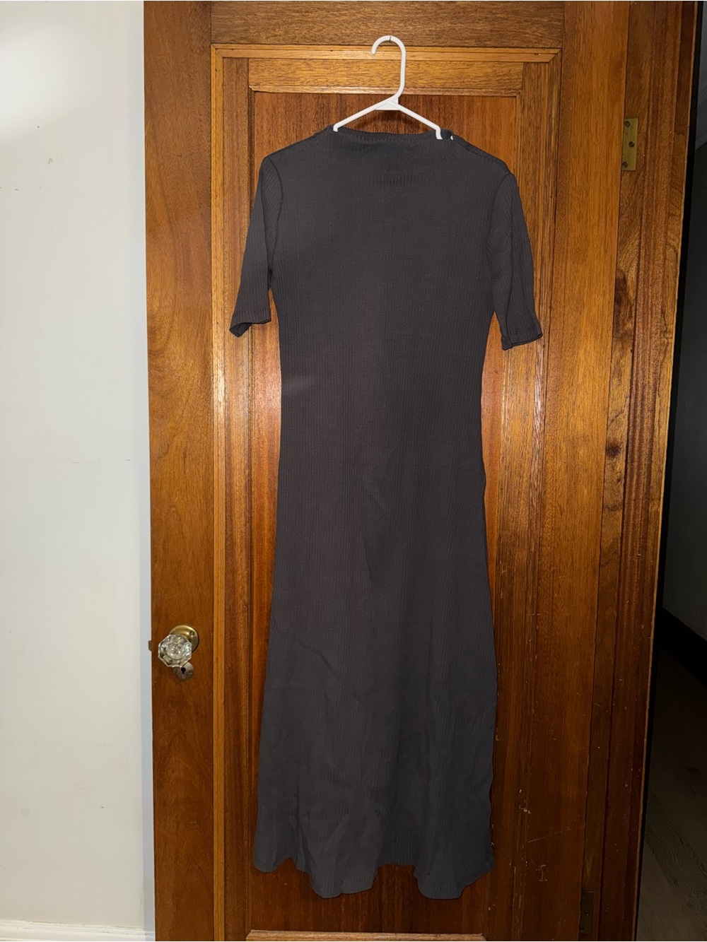 Zara Black Ribbed Short-Sleeve Maxi Dress